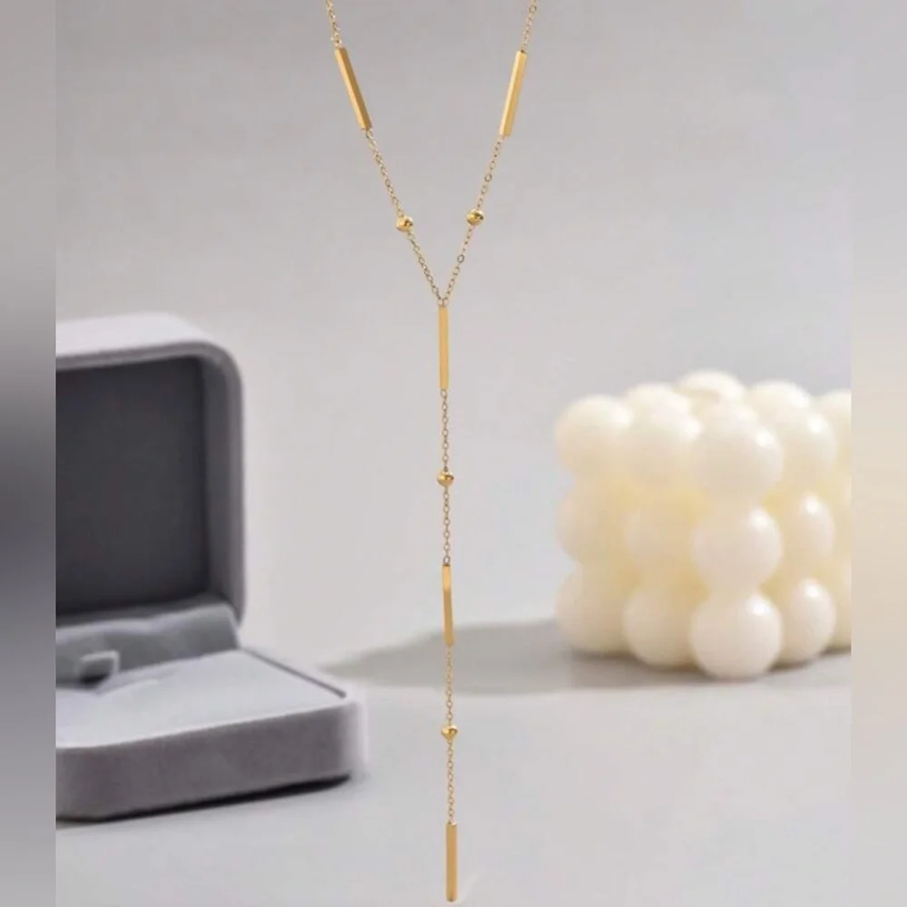 Gold Plated Stainless Steel Bar Lariat Necklace
